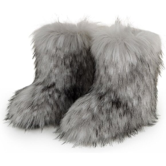 ⚡Women's Grey Faux Fur Warm Boot Furry Short Snow Boot Mid Calf Boots - Picture 1 of 6